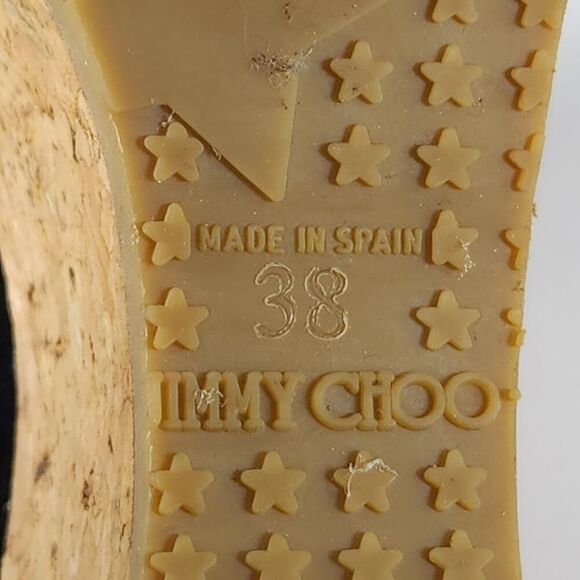 Jimmy Choo Women's Pathos Black 38 US7,5 Patent Leather Cork Thong Wedge Sandals - Picture 13 of 16